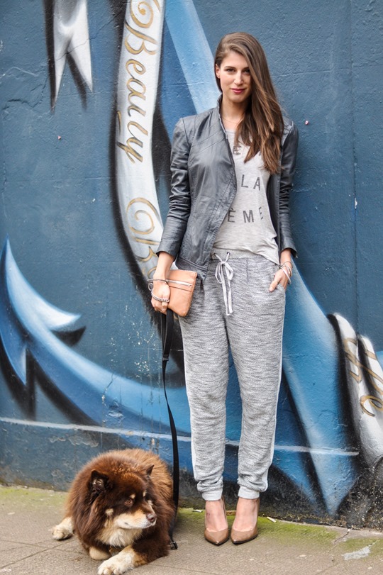 Sweatpants and heels for sporty chic UK streetstyle | thankfifi