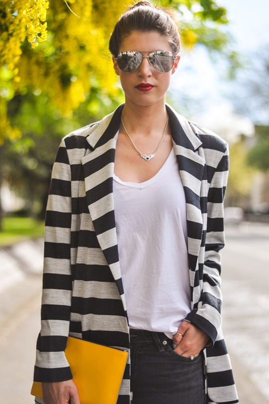 Thankfifi- Asos stripe coat & Iris & Ink yellow clutch-5