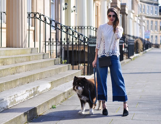 H M Trend Denim Culottes Crochet Lace Fashion Blogger Street Style Thankfifi