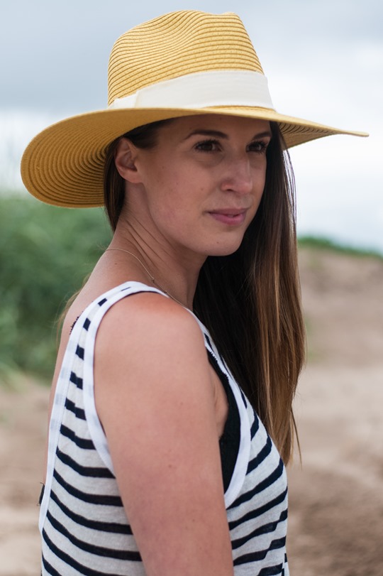 Thankfifi- Troon beach, Scotland - T by Alexander Wang stripe tank & Reiss yellow fedora-10