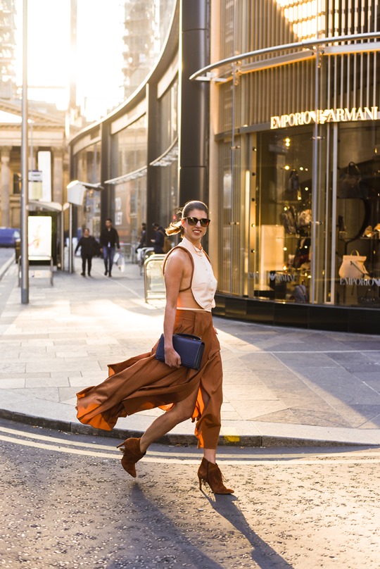 Emporio Armani SS16 backless shirt and tan split midi skirt - Thankfifi on Ingram Street Glasgow-3